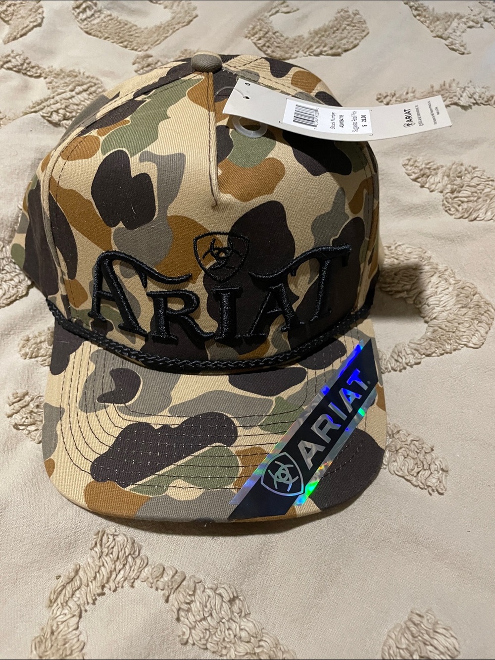 Ariat Camo Trucker Hat with Black Embroidered Logo